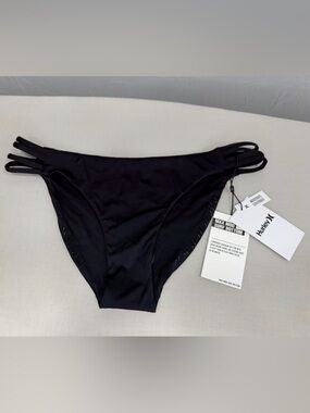 Hurley Max Mod Surf Bikini Bottom NWT Black Strappy Moderate Coverage L